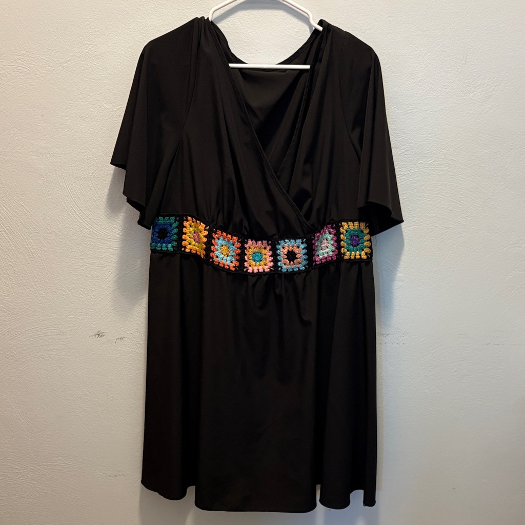 Black Dress With Colorful Crochet Detail 3x